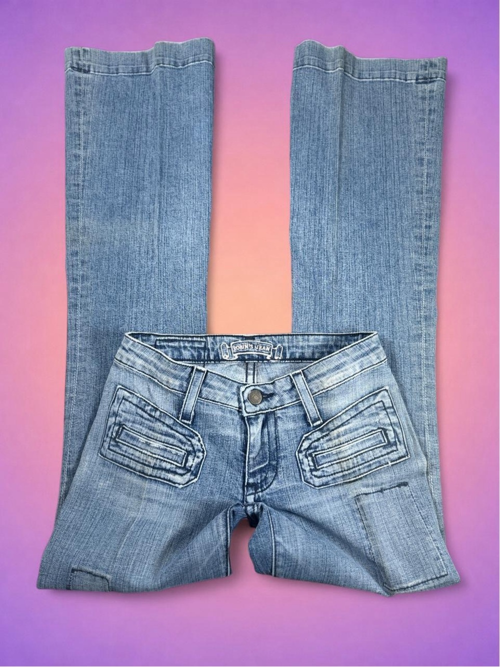 Rare Vintage Y2K Robin's Jean Ultra Low Rise Flare Designer Jeans